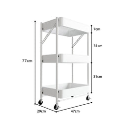 SOGA 2X 3 Tier Steel White Foldable Kitchen Cart Multi-Functional Shelves Storage Organizer with Wheel