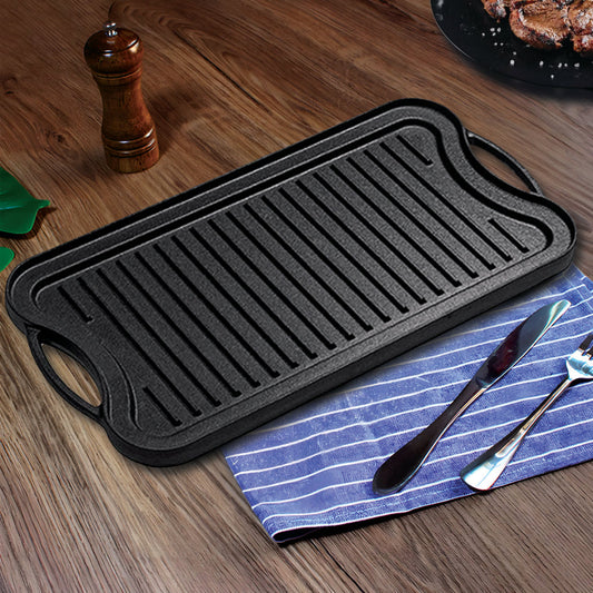 SOGA 50.8cm Cast Iron Ridged Griddle Hot Plate Grill Pan BBQ Stovetop