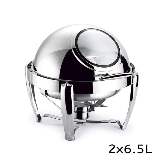 SOGA 6.5L Stainless Steel Round Soup Tureen Bowl Station Roll Top Buffet Chafing Dish Catering Chafer Food Warmer Server