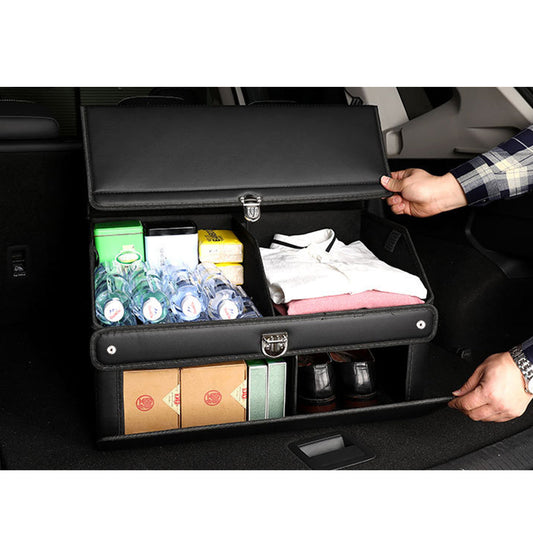 SOGA 2X 60cm Leather Car Boot Collapsible Foldable Trunk Cargo Organizer Portable Storage Box with Lock Black