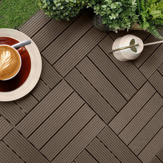 SOGA 11 pcs Dark Chocolate DIY Wooden Composite Decking Tiles Garden Outdoor Backyard Flooring Home Decor