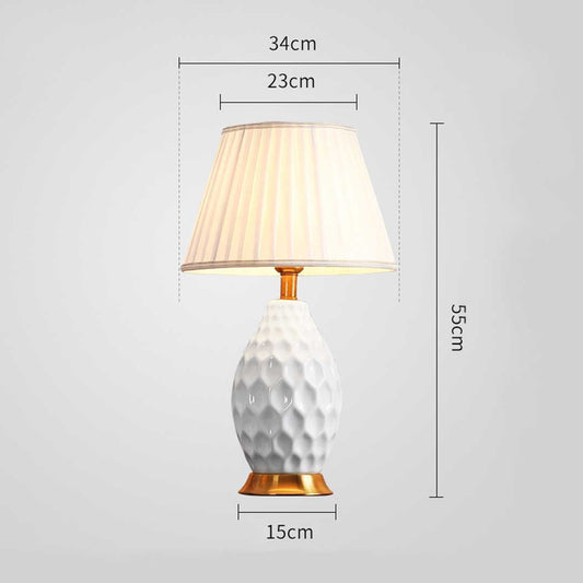 SOGA 2X Textured Ceramic Oval Table Lamp with Gold Metal Base White