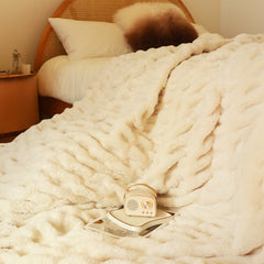 SOGA 2X 150x200cm Throw Blanket White Double Layer Rabbit Fur Cozy Comfort with Stylish Decor