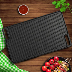 SOGA 2X 45cm Rectangular Cast Iron Portable Fry BBQ Grill Plate Cooking Pan Tray with Handle