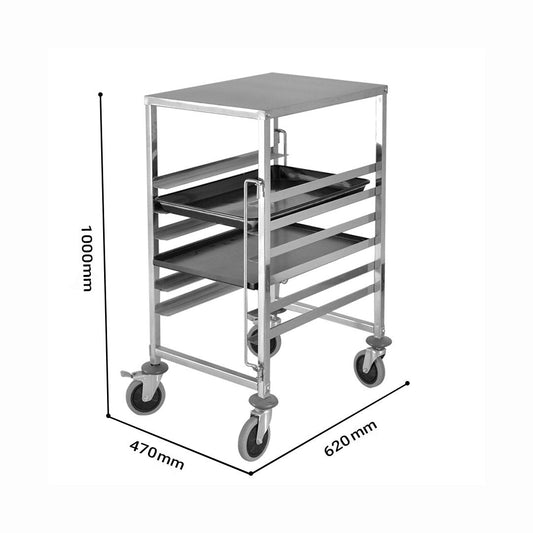 SOGA 2X Gastronorm Trolley 7 Tier Stainless Steel Bakery Trolley Suits 60*40cm Tray with Working Surface