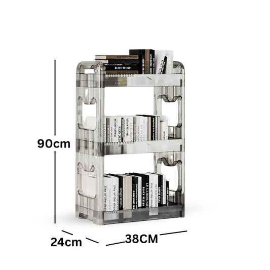 SOGA 2X 38x24cm Clear 3 Tier Bookshelf & Cosmetic Storage Organizer Trolley Rack