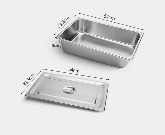 SOGA 2X Gastronorm GN Pan Full Size 1/1 GN Pan 15cm Deep Stainless Steel Tray With Lid