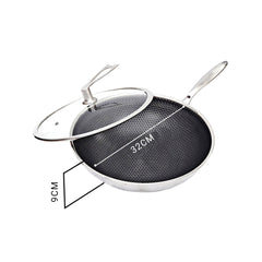 SOGA 32cm Stainless Steel Tri-Ply Frying Cooking Fry Pan Textured Non Stick Interior Skillet with Glass Lid