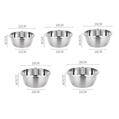 SOGA 5Pcs Deepen Polished Stainless Steel Stackable Baking Washing Mixing Bowls Set Food Storage Basin