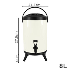 SOGA 2X 8L Stainless Steel Insulated Milk Tea Barrel Hot and Cold Beverage Dispenser Container with Faucet White