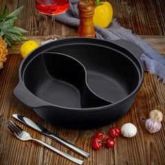 SOGA 32CM Round Cast Iron Shabu Shabu Hotpot Beef Chicken Stew Wok Two-Flavor Division