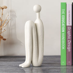 SOGA 2X 10x28cm Ornament Modern Stickman Art Sculpture Minimalist Resin Statue Round Head for Home Decor and Bookend