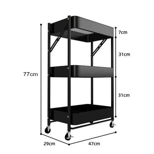 SOGA 2X 3 Tier Steel Black Bee Mesh Kitchen Cart Multi-Functional Shelves Storage Organizer with Wheels