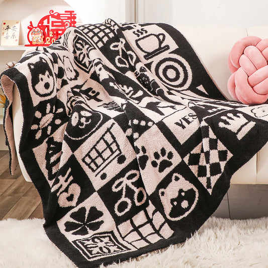 SOGA 2X 130x160cm Throw Blanket  Black and White New Year Limited Edition Peace and Joy Plush Cozy