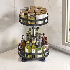 SOGA 2X 2 Tier Steel Black Round Rotating Multi-Function Kitchen Portable Storage Spice Seasoning Kitchen Countertop Organiser Shelf