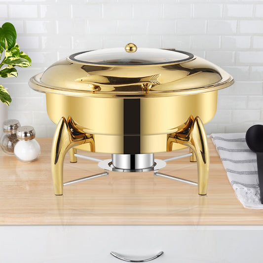 SOGA 2X Gold Plated Stainless Steel Round Chafing Dish Tray Buffet Cater Food Warmer Chafer with Top Lid