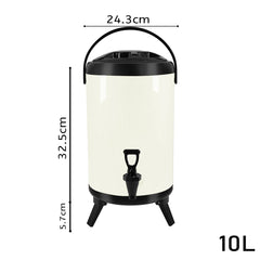 SOGA 4X 10L Stainless Steel Insulated Milk Tea Barrel Hot and Cold Beverage Dispenser Container with Faucet White