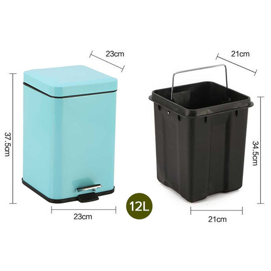 SOGA 2X Foot Pedal Stainless Steel Rubbish Recycling Garbage Waste Trash Bin Square 12L Blue