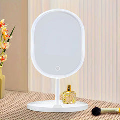 SOGA 26cm White Oval Smart LED Makeup Bedroom Table Vanity Mirror Tricolor Adjustable Light