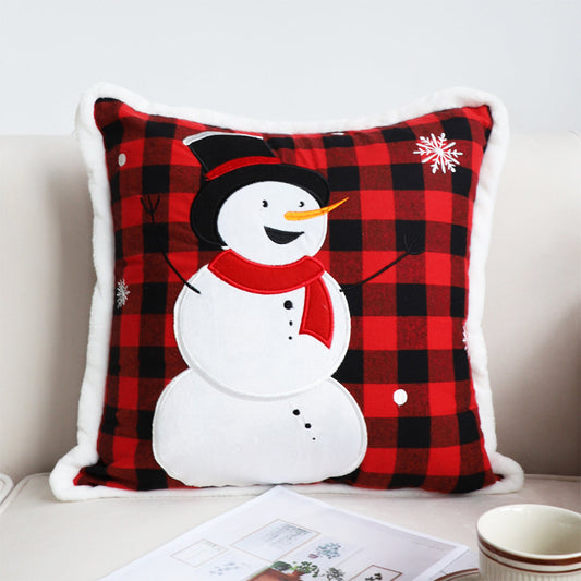 SOGA 45cm Throw Pillow Red Christmas Snowman Square Cushion for Festive Holiday Winter Home Decor