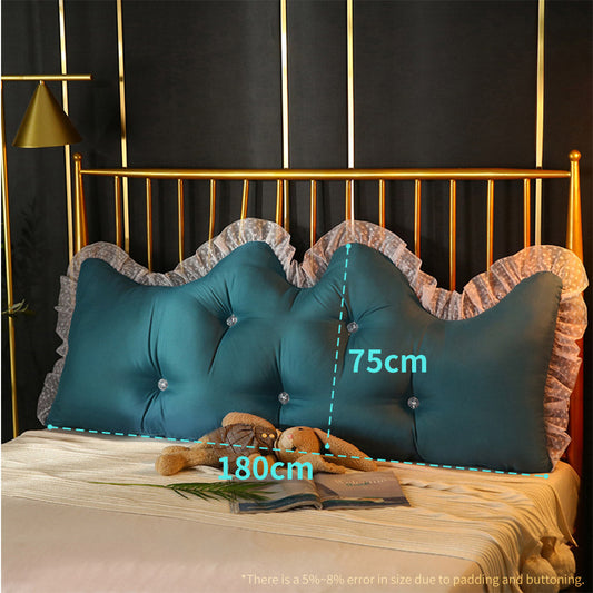 SOGA 180cm Blue-Green Princess Bed Pillow Headboard Backrest Bedside Tatami Sofa Cushion with Ruffle Lace Home Decor