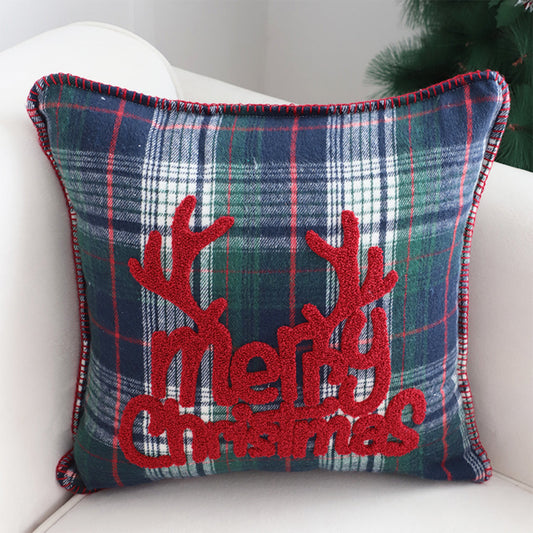 SOGA 45cm Throw Pillow Multicolor Christmas Plaid with Antler Design for Festive Holiday Square Cushion Home Decor