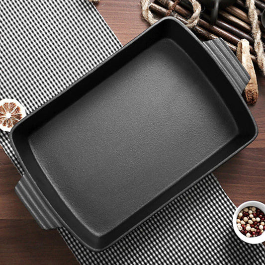 SOGA 2X 38cm Cast Iron Rectangle Bread Cake Baking Dish Lasagna Roasting Pan