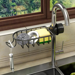 SOGA Black Single Kitchen Sink Organiser Faucet Soap Sponge Caddy Rack Storage Drainer