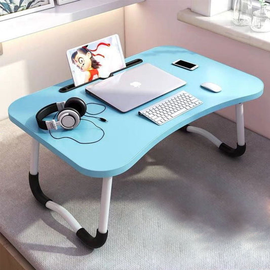 SOGA Blue Portable Bed Table Adjustable Foldable Bed Sofa Study Table Laptop Mini Desk with Notebook Stand Card Slot Holder Home Decor