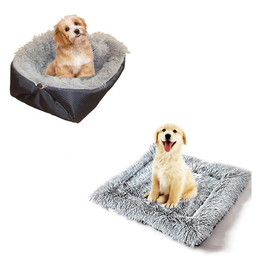 SOGA 2X Black Dual-purpose Cushion Nest Cat Dog Bed Warm Plush Kennel Mat Pet Home Travel Essentials