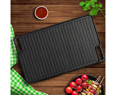 SOGA 45cm Rectangular Cast Iron Portable Fry BBQ Grill Plate Cooking Pan Tray with Handle