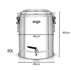 SOGA 50L Stainless Steel Insulated Stock Pot Dispenser Hot & Cold Beverage Container With Tap