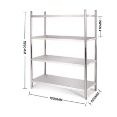 SOGA Stainless Steel 4 Tier Kitchen Shelving Unit Display Shelf Home Office 180CM