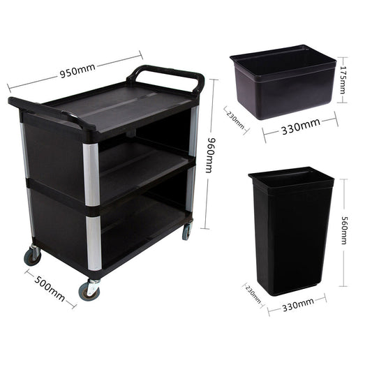 SOGA 2X 3 Tier Covered Food Trolley Food Waste Cart Storage Mechanic Kitchen with Bins