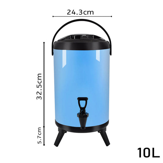 SOGA 4X 10L Stainless Steel Insulated Milk Tea Barrel Hot and Cold Beverage Dispenser Container with Faucet Blue