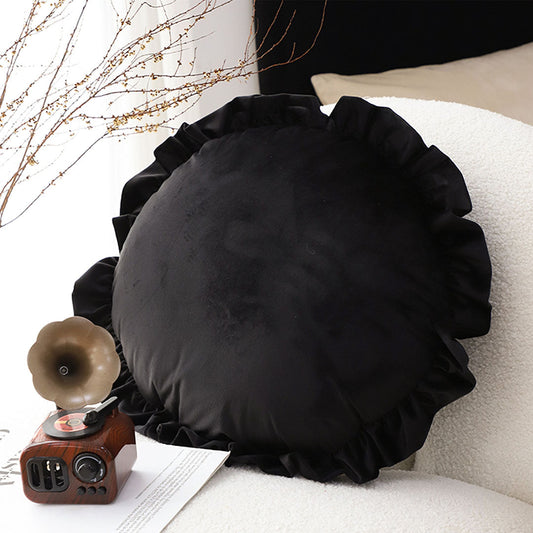 SOGA 45Cm Butterfly Black Vintage Lotus Leaf Edge Round Throw Pillow