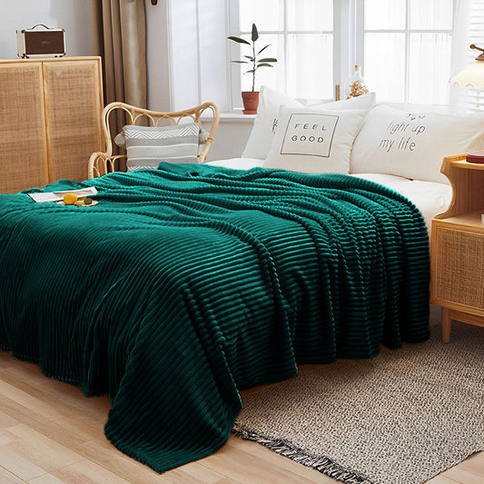 SOGA 2X Dark Green Throw Blanket Warm Cozy Striped Pattern Thin Flannel Coverlet Fleece Bed Sofa Comforter