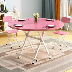 SOGA 2X Pink Dining Table Portable Round Surface Space Saving Folding Desk Home Decor