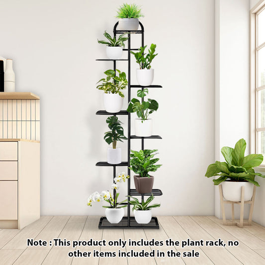 SOGA 2X 8 Tier 9 Pots Black Metal Plant Stand Flowerpot Display Shelf Rack Indoor Home Office Decor