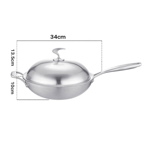 SOGA 2X 18/10 Stainless Steel Fry Pan 34cm Frying Pan Top Grade Skillet with Helper Handle and Lid