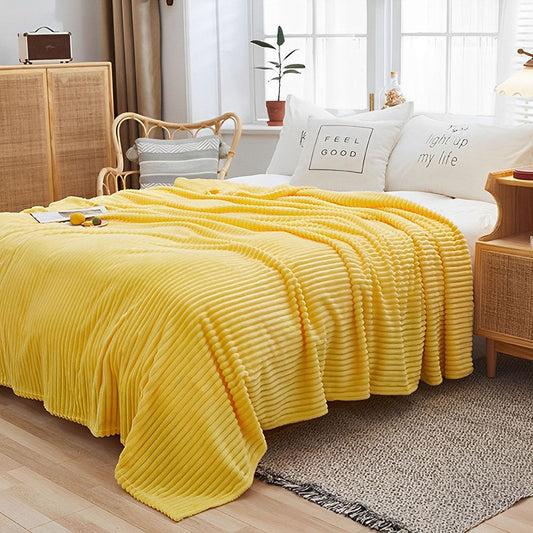 SOGA 2X Yellow Throw Blanket Warm Cozy Striped Pattern Thin Flannel Coverlet Fleece Bed Sofa Comforter