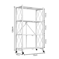 SOGA 4 Tier Steel White Foldable Kitchen Cart Multi-Functional Shelves Storage Organizer with Wheels