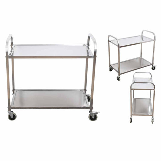 SOGA 2 Tier Stainless Steel Kitchen Dinning Food Cart Trolley Utility SIZE 75x40x83.5cm Small