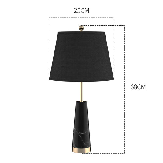 SOGA 2X 68cm Black Marble Bedside Desk Table Lamp Living Room Shade with Cone Shape Base