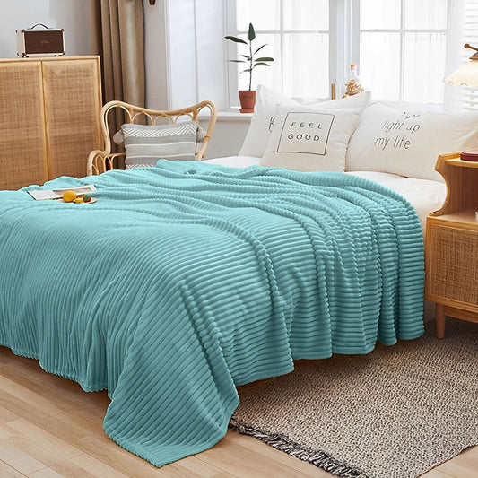 SOGA 2X Sky Blue Throw Blanket Warm Cozy Striped Pattern Thin Flannel Coverlet Fleece Bed Sofa Comforter