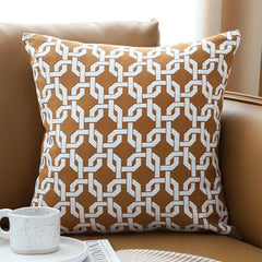 SOGA 50cm Brown Checkered Chain Jacquard Square Pillow Decorative Cushion for Home Deco