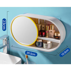 SOGA 39cm Oval Wall-Mounted Mirror Storage Box Vanity Mirror Rack Bathroom Adhesive Shelf Home Organiser Decor