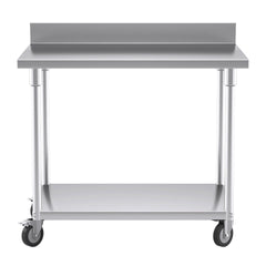 SOGA 100cm Commercial Catering Kitchen Stainless Steel Prep Work Bench Table with Backsplash and Caster Wheels