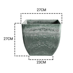 SOGA 2X 27cm Green Grey Square Resin Plant Flower Pot in Cement Pattern Planter Cachepot for Indoor Home Office