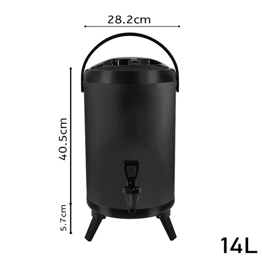 SOGA 8X 14L Stainless Steel Insulated Milk Tea Barrel Hot and Cold Beverage Dispenser Container with Faucet Black